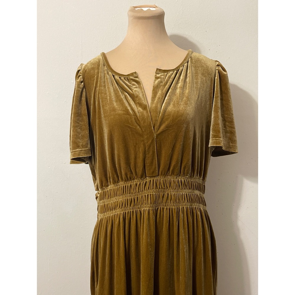 See and Be Seen Velvet Maxi Dress Size M Gold Tiered Boho Cottagecore Romantic - Picture 2 of 9